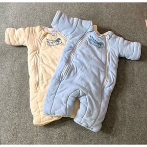Baby Merlin's Magic Sleep Suits Sz L 6-9 Month Yellow & Blue Swaddle Set Of 2